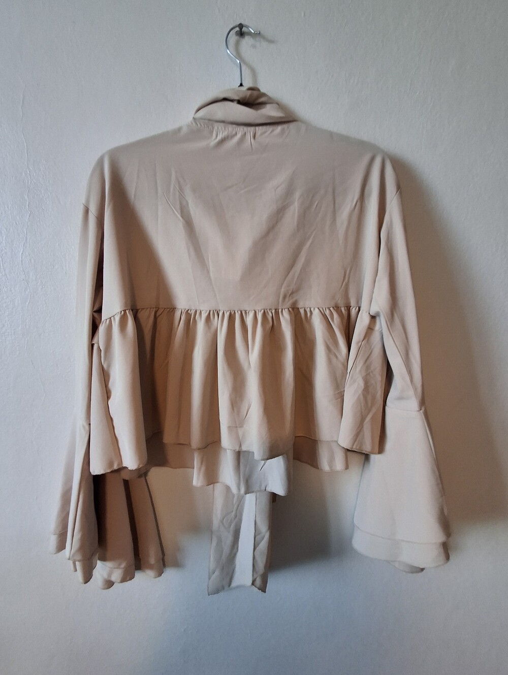 Beige Ruffle Tie-Neck Blouse - Picture 2 of 2